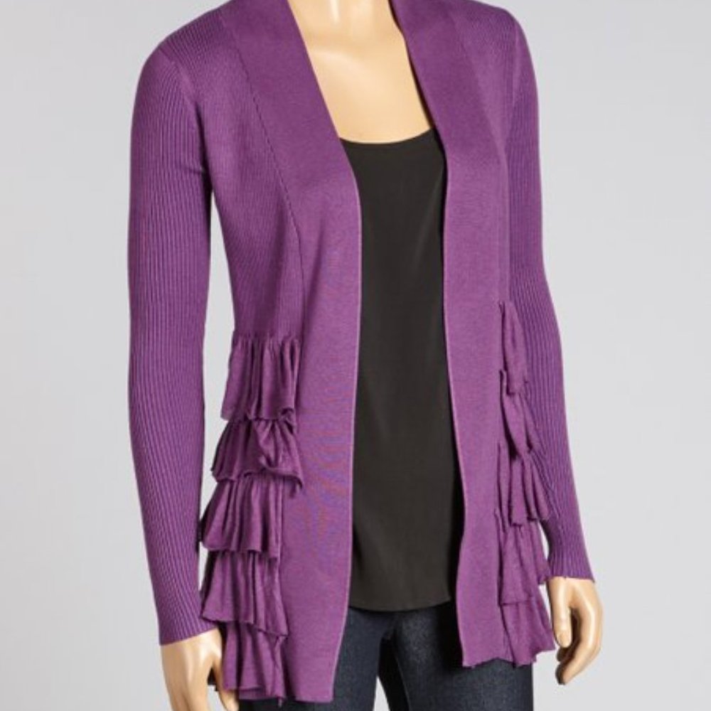 Olivia M Purple Tiered, Ruffle open Cardigan,  M